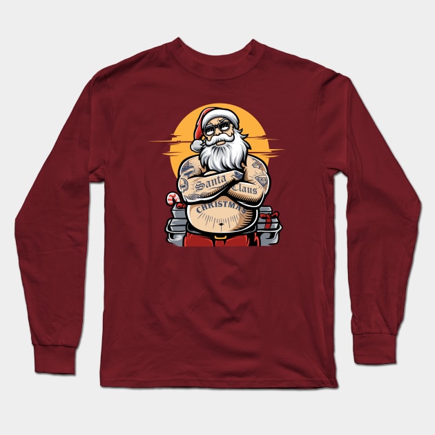 Tattooed Santa Claus // Funny Tatted Up Santa Long Sleeve T-Shirt by SLAG_Creative